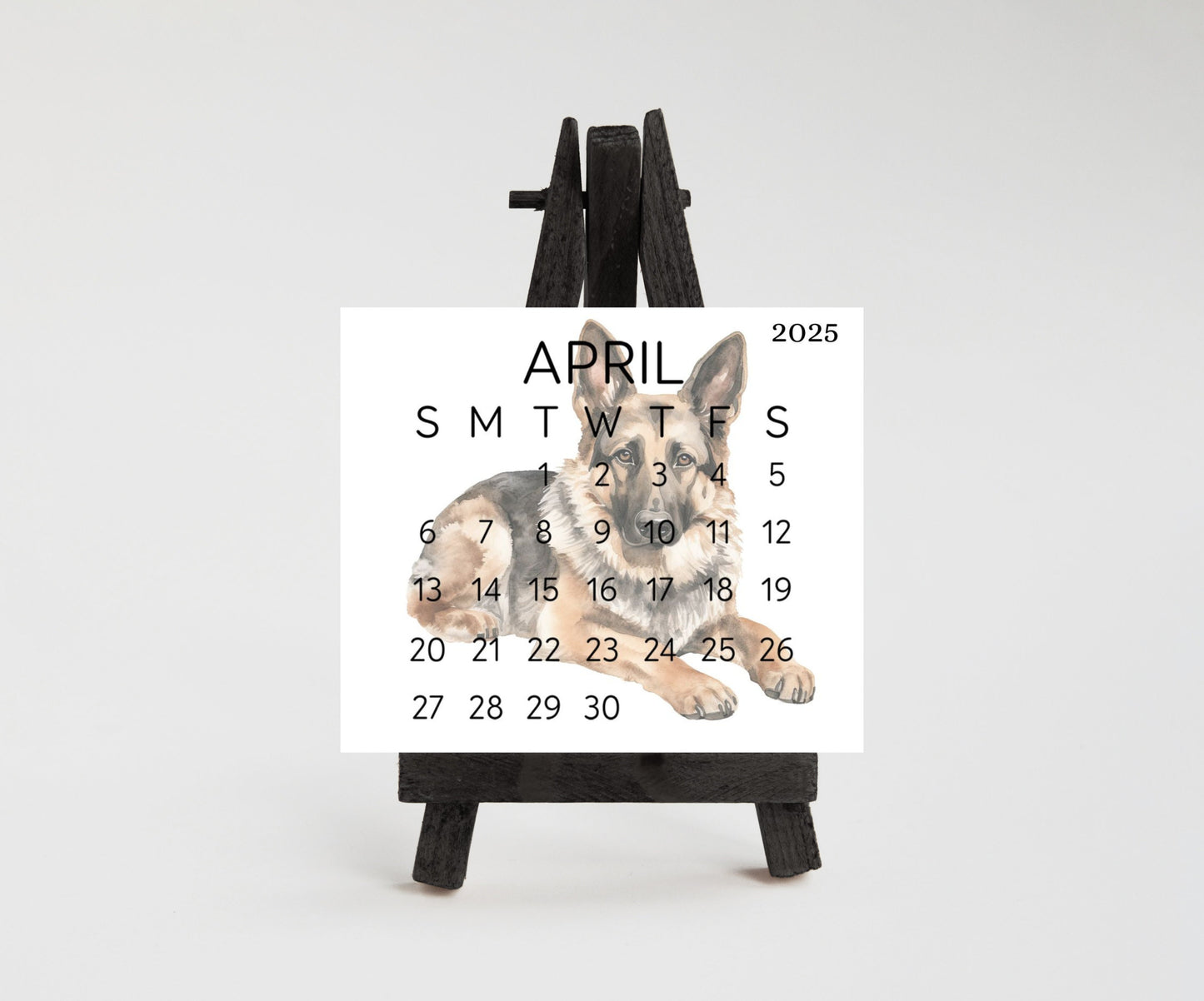 2026 Small Desk German Shephard Calendar, Optional wood display stand, police dog calendar, small office decor, gift for the Shepherd lover - The Pawprint Paperie