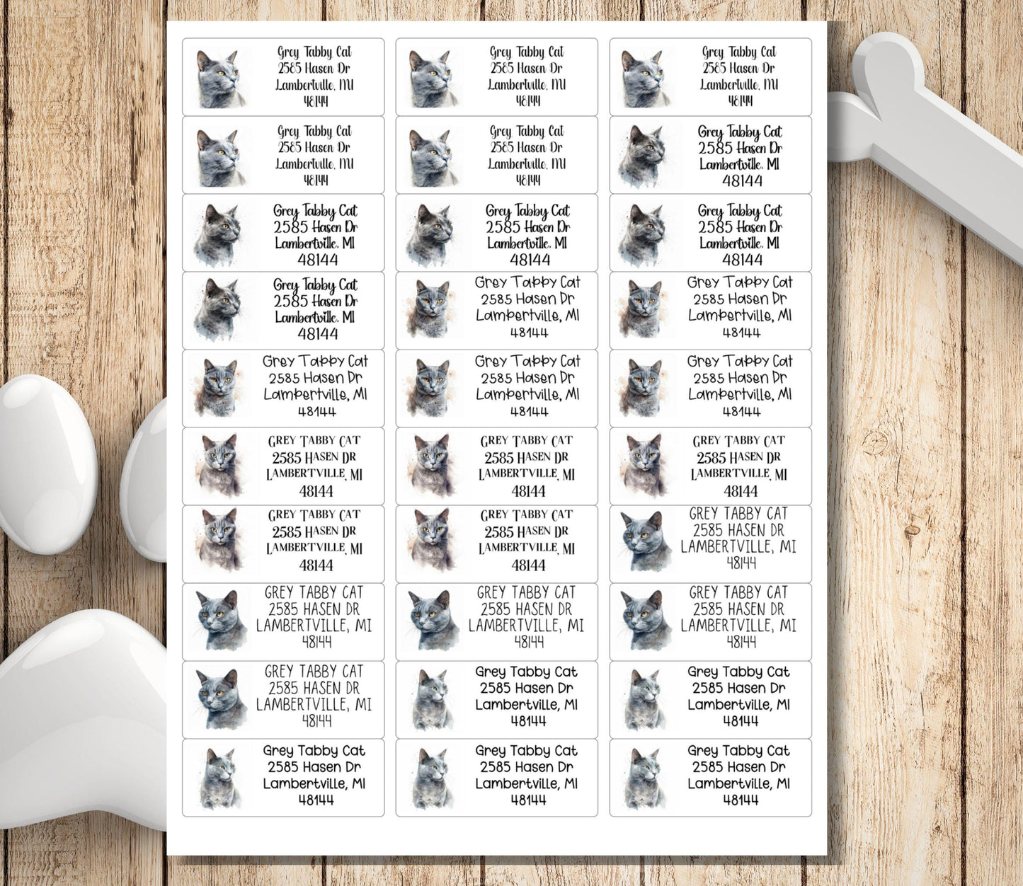 Grey Tabby Cat Return Address Labels – Custom Mailing Stickers with FREE Matching Envelope Seals – Cat Lover Gift, Cat Mom Stationery - The Pawprint Paperie