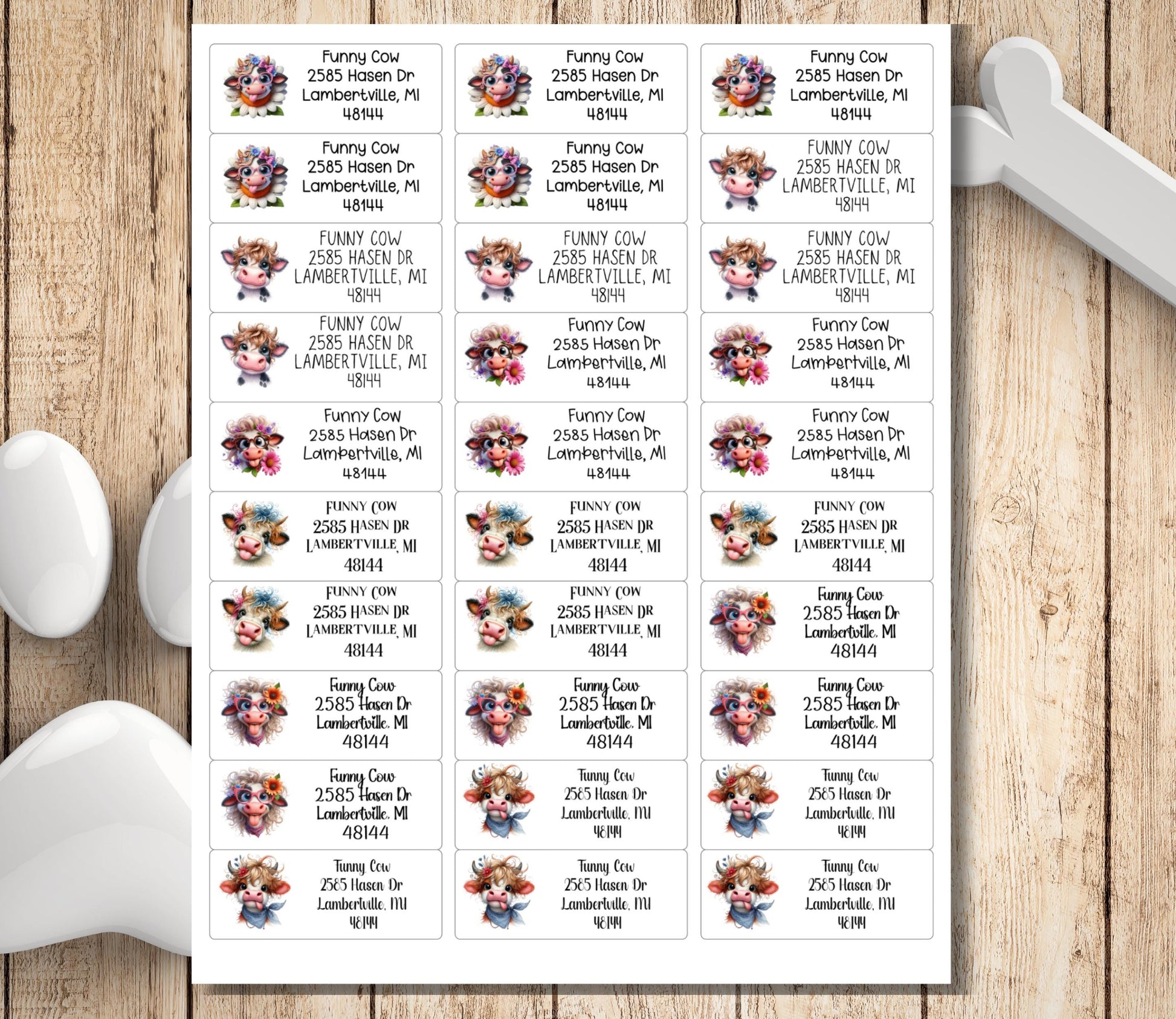 Funny Cow Return Address Label, Custom Mailing Labels Personalized, FREE Matching Letter Seal Sticker, Silly Dairy Farm Animals, Cow Lovers - The Pawprint Paperie
