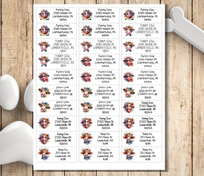 Funny Cow Return Address Label, Custom Mailing Labels Personalized, FREE Matching Letter Seal Sticker, Silly Dairy Farm Animals, Cow Lovers - The Pawprint Paperie