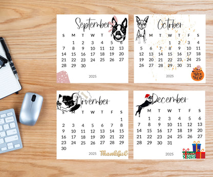 2026 Boston Terrier small desk space stand up calendar - Mini desktop calendar pictures - gift for Boston Terrier -gift for friend -mom - The Pawprint Paperie