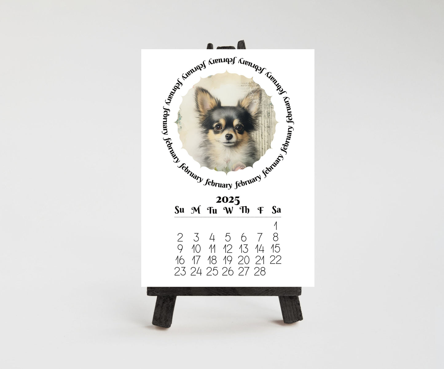 Cute Chihuahua 2026 Small Desk Calendar, Wood Stand Available, Laminated Monthly Calendar - The Pawprint Paperie