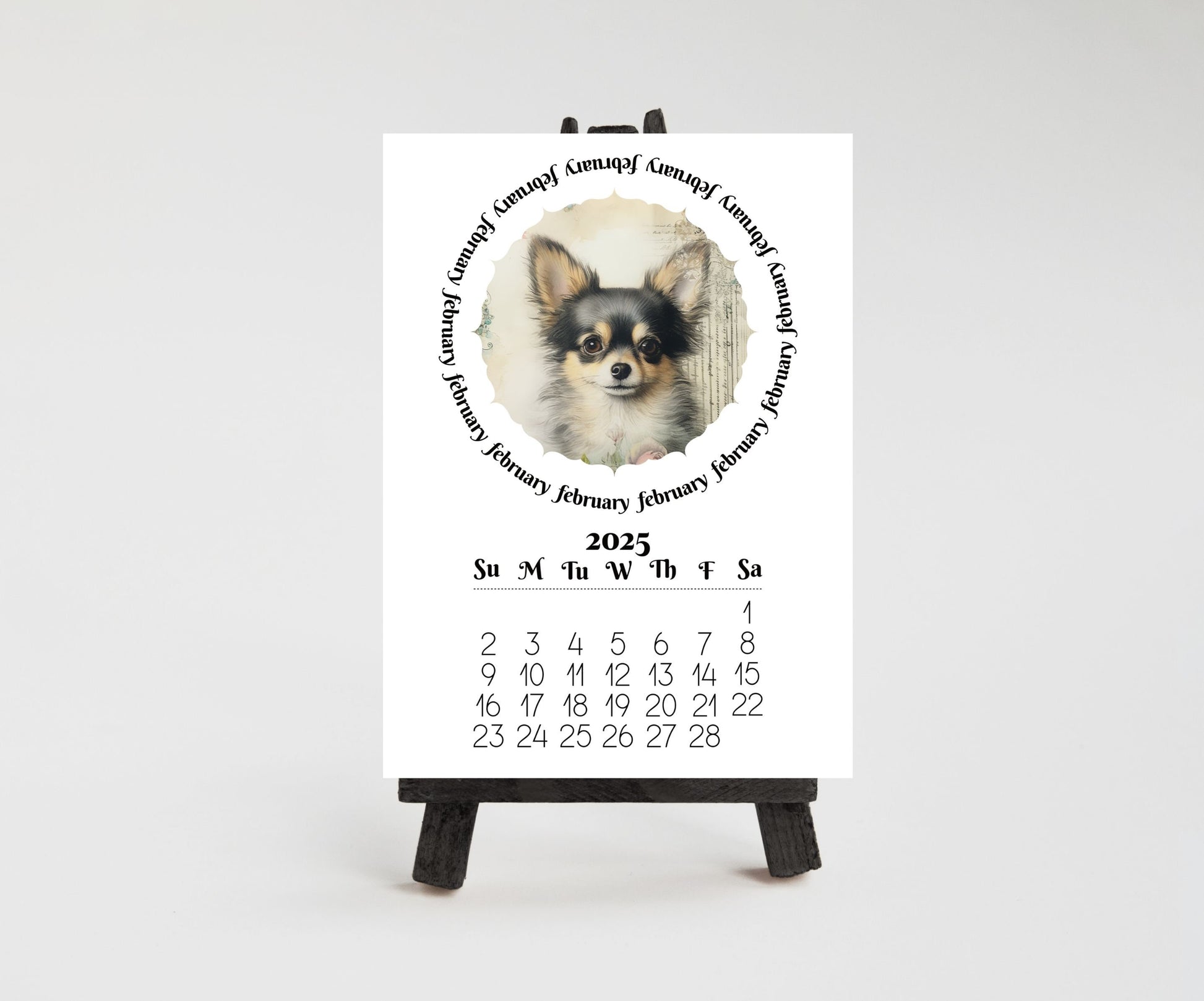 Cute Chihuahua 2026 Small Desk Calendar, Wood Stand Available, Laminated Monthly Calendar - The Pawprint Paperie