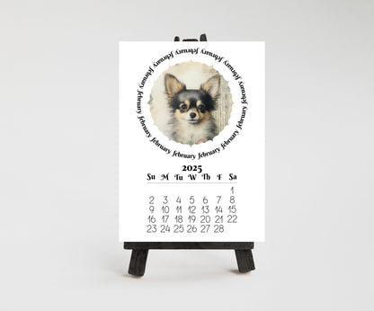 Cute Chihuahua 2026 Small Desk Calendar, Wood Stand Available, Laminated Monthly Calendar - The Pawprint Paperie