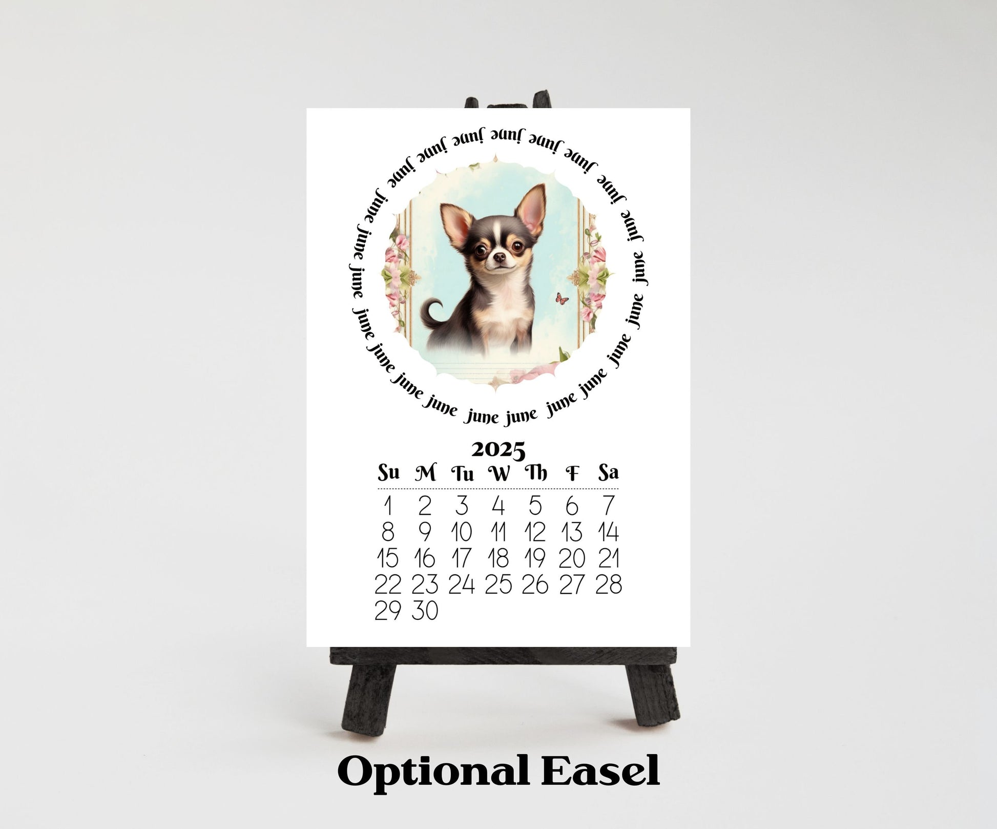 Cute Chihuahua 2026 Small Desk Calendar, Wood Stand Available, Laminated Monthly Calendar - The Pawprint Paperie