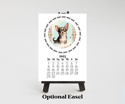 Cute Chihuahua 2026 Small Desk Calendar, Wood Stand Available, Laminated Monthly Calendar - The Pawprint Paperie