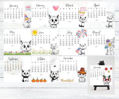 Funny Cat Desk Calendar 2026: Laminated Mini Monthly Calendar - The Pawprint Paperie