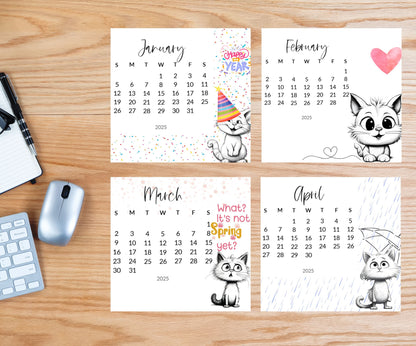 Funny Cat Desk Calendar 2026: Laminated Mini Monthly Calendar - The Pawprint Paperie