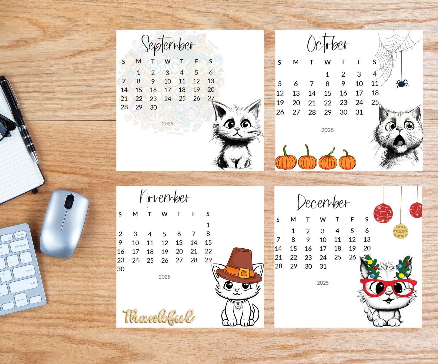 Funny Cat Desk Calendar 2026: Laminated Mini Monthly Calendar - The Pawprint Paperie