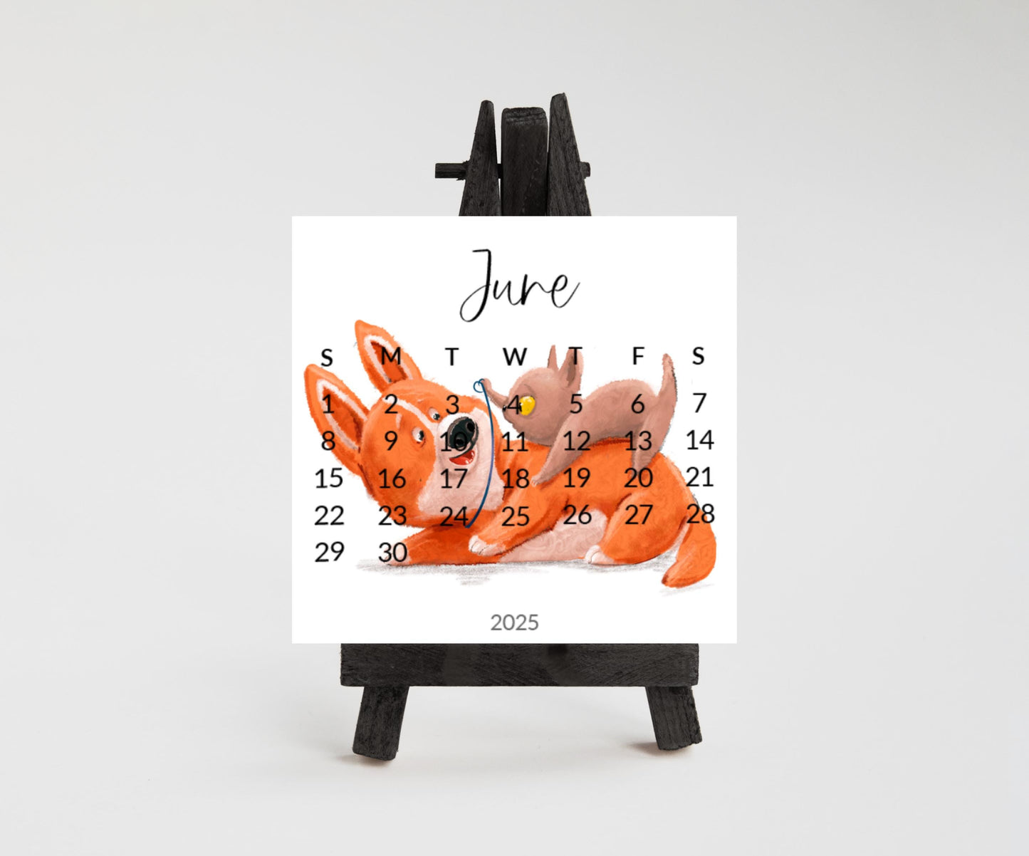 2026 Corgi Desk Calendar, Funny Dog Lover Gift, Mini Desk top Calendar with Wood Stand or Easel, Cute Small Office Calendar - The Pawprint Paperie