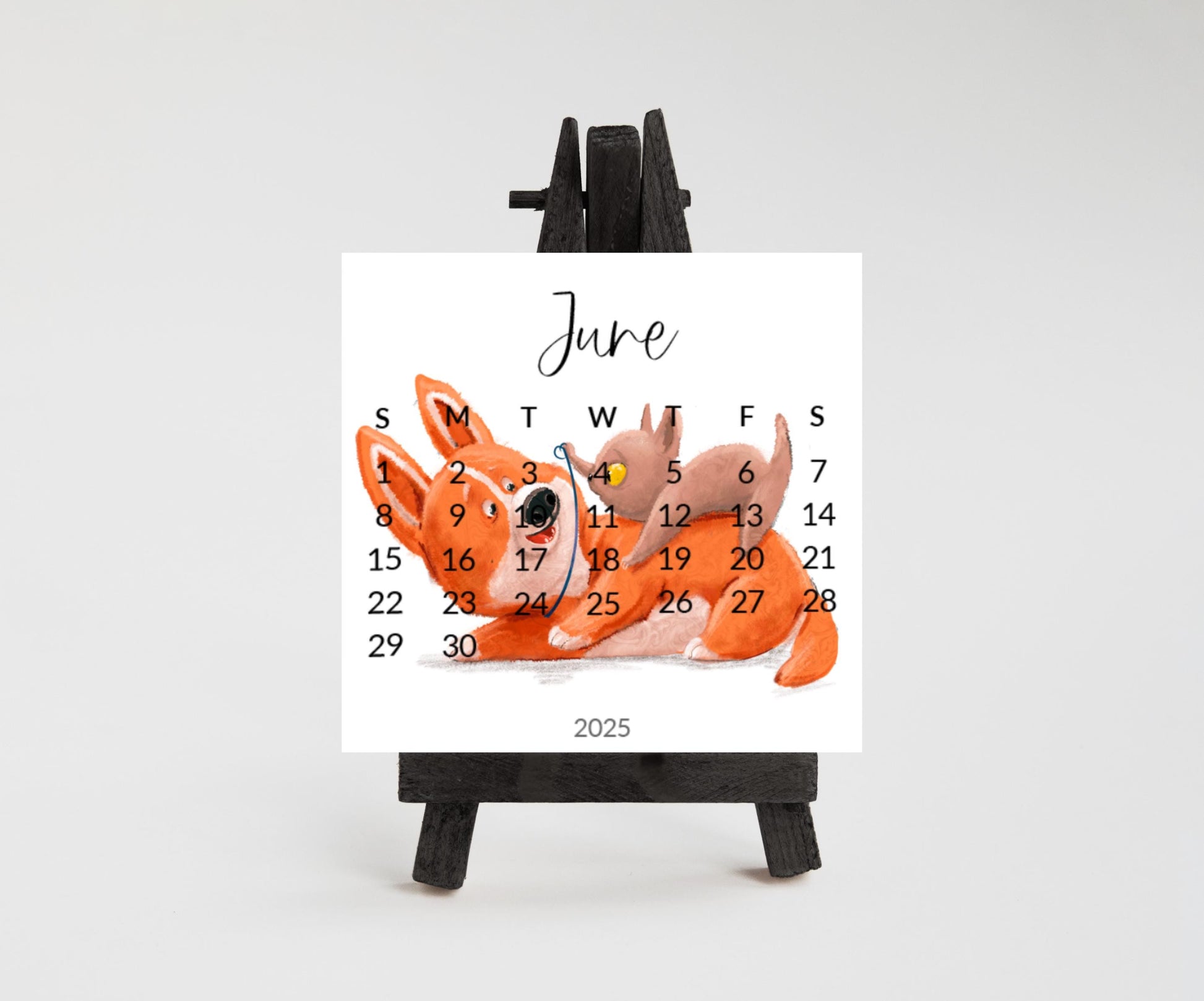 2026 Corgi Desk Calendar, Funny Dog Lover Gift, Mini Desk top Calendar with Wood Stand or Easel, Cute Small Office Calendar - The Pawprint Paperie