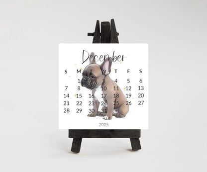 2026 French Bulldog Small Desk Space Monthly Calendar, Opt Wood Easel display Stand, Frenchie Mom Gift, Unique Dog Calendar, Monthly Card - The Pawprint Paperie