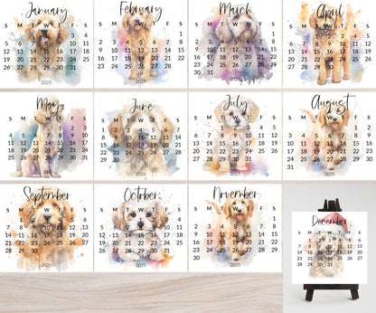 2026 Doodle Dog Mini Desk Calendar: Cockapoo, Labradoodle Optional Easel Stand - The Pawprint Paperie