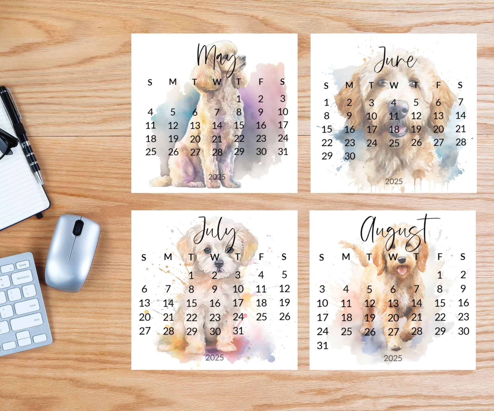 2026 Doodle Dog Mini Desk Calendar: Cockapoo, Labradoodle Optional Easel Stand - The Pawprint Paperie