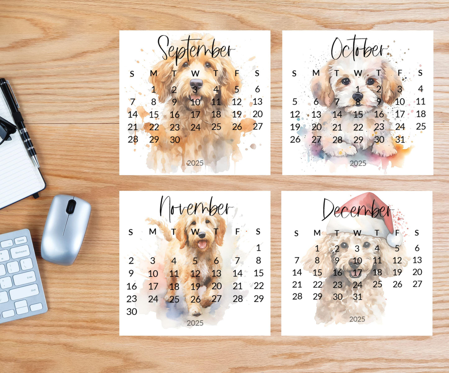 2026 Doodle Dog Mini Desk Calendar: Cockapoo, Labradoodle Optional Easel Stand - The Pawprint Paperie