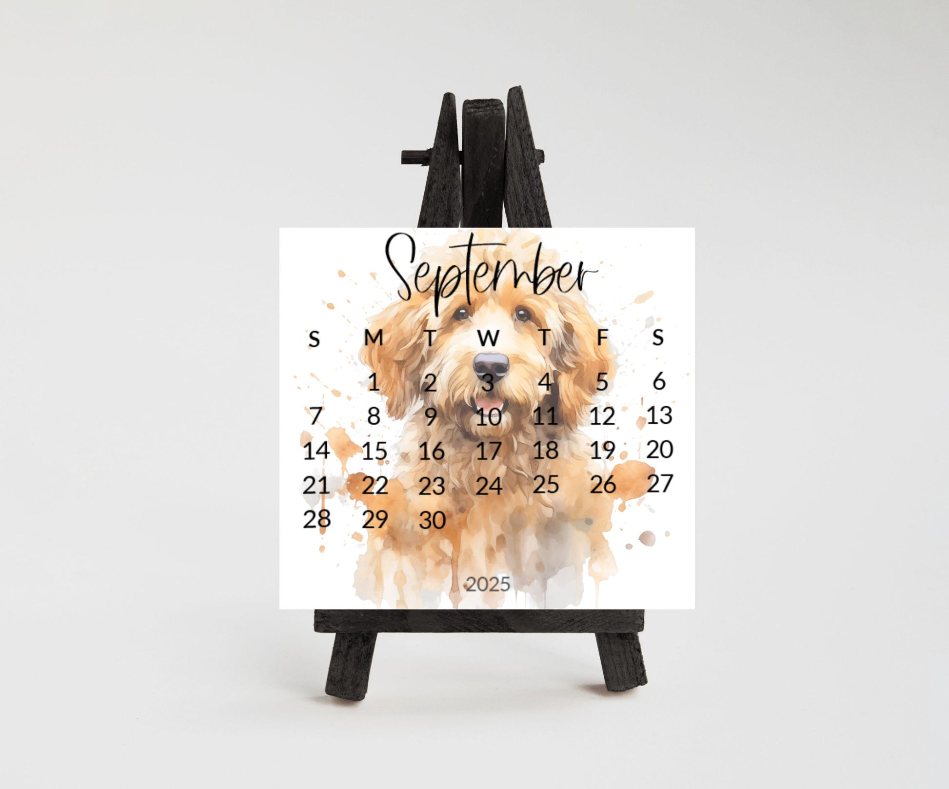 2026 Doodle Dog Mini Desk Calendar: Cockapoo, Labradoodle Optional Easel Stand - The Pawprint Paperie