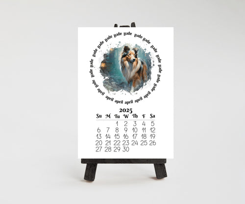 Small Desk Calendar for 2026 Sheltie - Desktop version optional wood mini easel display stand - Lamination available - Dog lovers Gift - The Pawprint Paperie