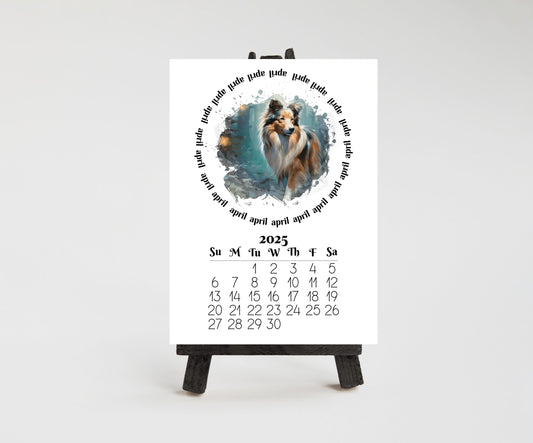 Small Desk Calendar for 2026 Sheltie - Desktop version optional wood mini easel display stand - Lamination available - Dog lovers Gift - The Pawprint Paperie
