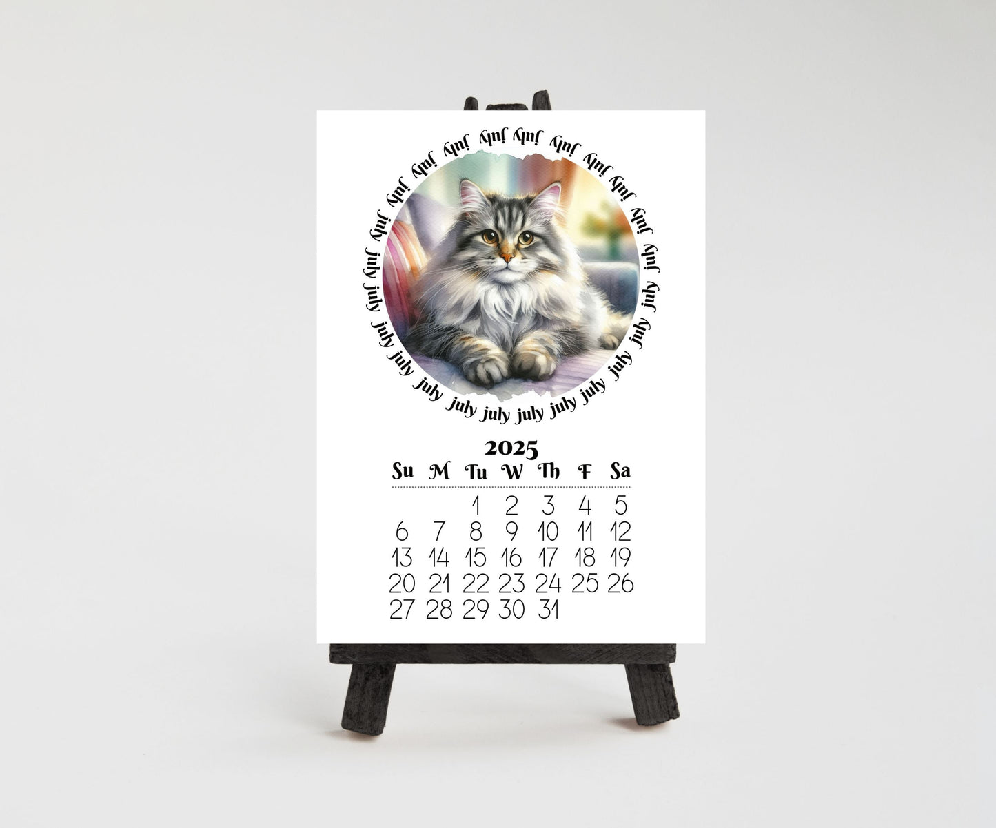 2026 Mini Long Haired Cat mini Calendar - Small Desk Calendar - Optional Wood Display stand - Desktop Calendar - Gift for cat lovers/moms - The Pawprint Paperie