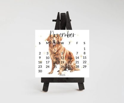 2026 Golden Retriever calendar for small desk - stand up mini calendar wood stand optional-desktop-Dog lover, coworker - The Pawprint Paperie