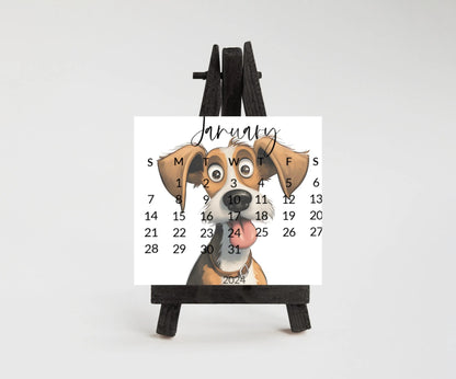 Goofy dogs 2026 stand up calendar for small desk - optional wooden stand - Mini dog calendar-dog lover christmas gift, coworker, friend, mom - The Pawprint Paperie