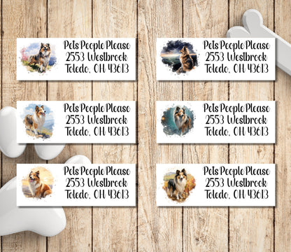 Return Address Label Stickers Sheltie | Peel and Stick Mailing Address Labels | Shetland Sheepdog envelope seal stickers - Dog Lover Gift - The Pawprint Paperie