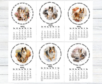 Small Desk Calendar for 2026 Sheltie - Desktop version optional wood mini easel display stand - Lamination available - Dog lovers Gift - The Pawprint Paperie