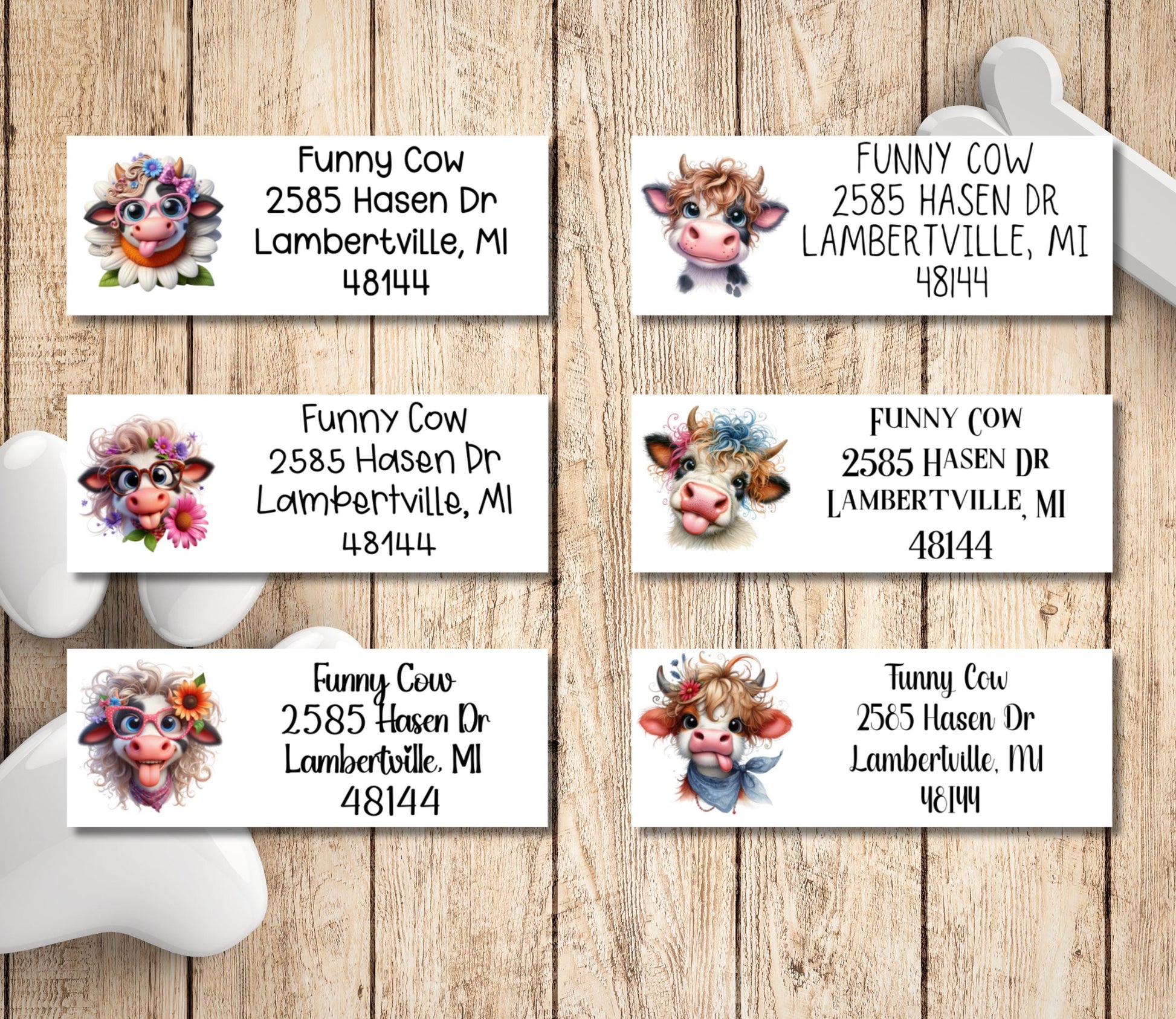 Funny Cow Return Address Label, Custom Mailing Labels Personalized, FREE Matching Letter Seal Sticker, Silly Dairy Farm Animals, Cow Lovers - The Pawprint Paperie