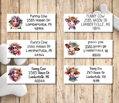 Funny Cow Return Address Label, Custom Mailing Labels Personalized, FREE Matching Letter Seal Sticker, Silly Dairy Farm Animals, Cow Lovers - The Pawprint Paperie