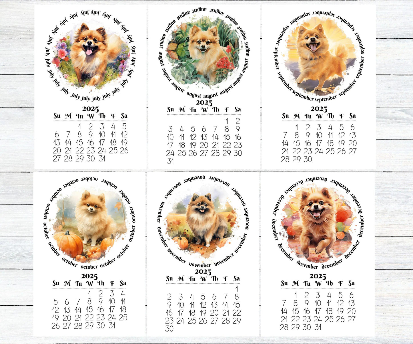 2026 Fawn Pomeranian Mini Calendar with Optional Wood display stand, Laminated, Mini Easel, Monthly, Small Desk space, Gift for dog mom/dad - The Pawprint Paperie