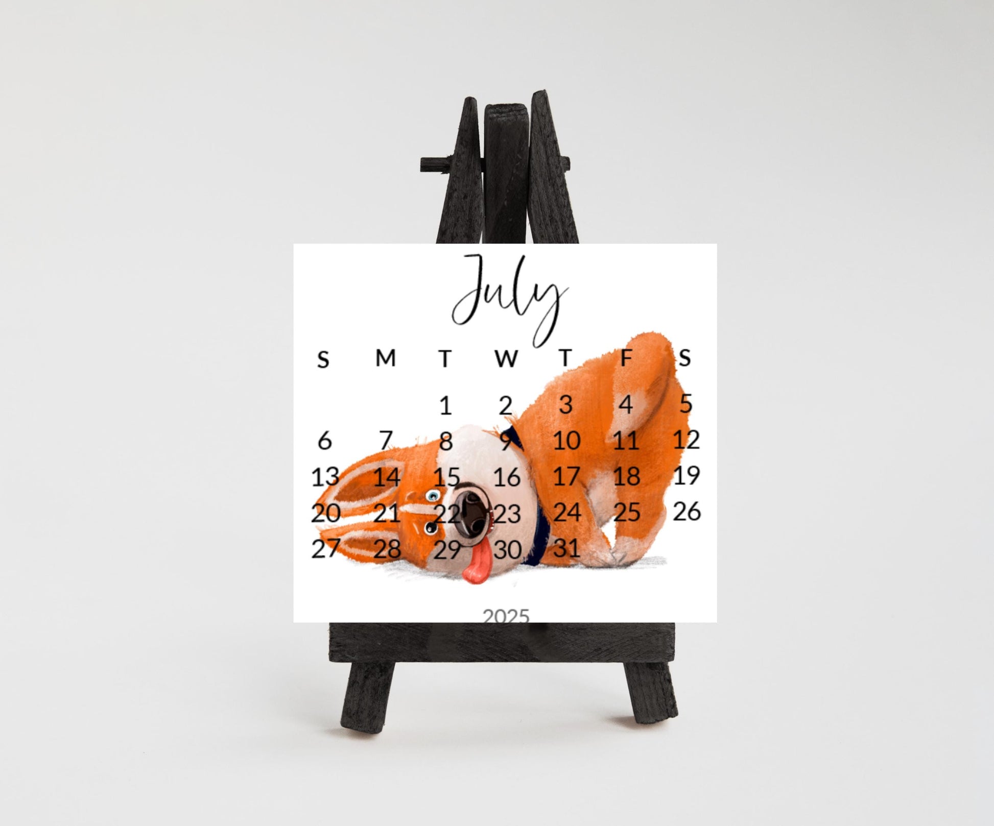 2026 Corgi Desk Calendar, Funny Dog Lover Gift, Mini Desk top Calendar with Wood Stand or Easel, Cute Small Office Calendar - The Pawprint Paperie