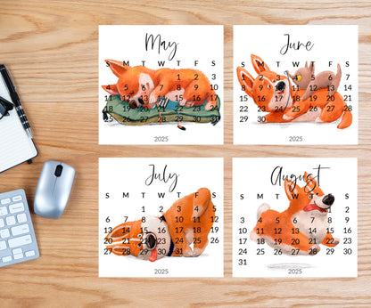 2026 Corgi Desk Calendar, Funny Dog Lover Gift, Mini Desk top Calendar with Wood Stand or Easel, Cute Small Office Calendar - The Pawprint Paperie