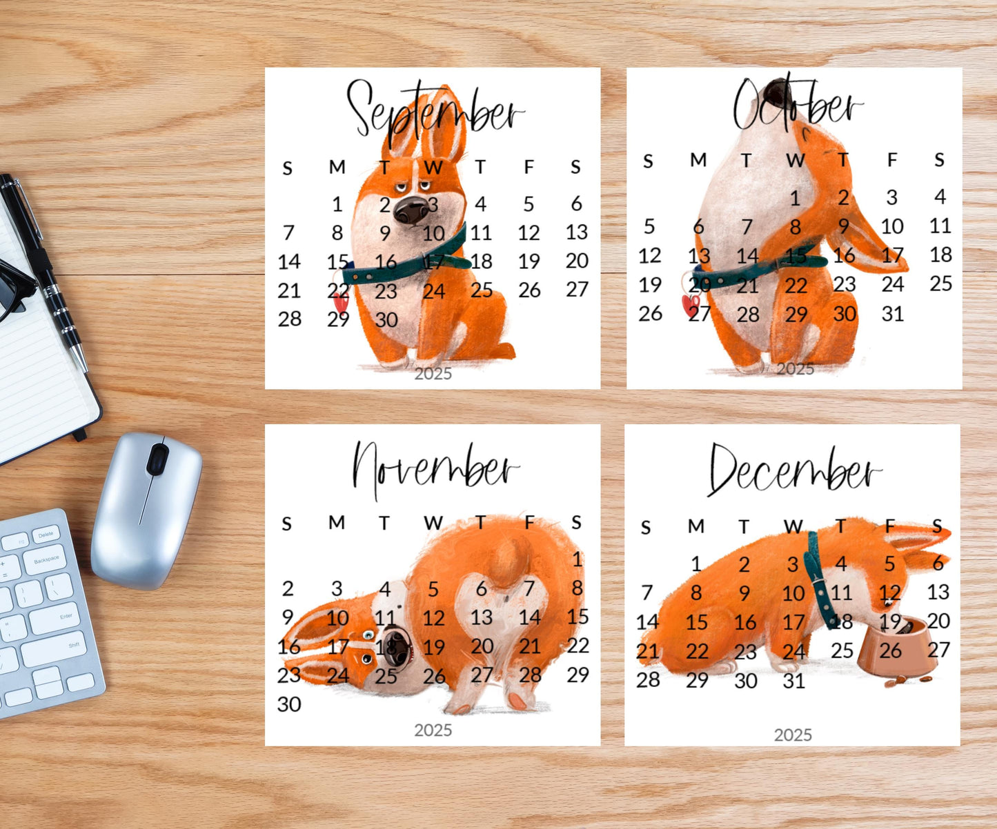 2026 Corgi Desk Calendar, Funny Dog Lover Gift, Mini Desk top Calendar with Wood Stand or Easel, Cute Small Office Calendar - The Pawprint Paperie