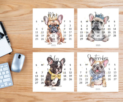 2026 French Bulldog Small Desk Space Monthly Calendar, Opt Wood Easel display Stand, Frenchie Mom Gift, Unique Dog Calendar, Monthly Card - The Pawprint Paperie
