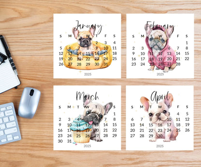 2026 French Bulldog Small Desk Space Monthly Calendar, Opt Wood Easel display Stand, Frenchie Mom Gift, Unique Dog Calendar, Monthly Card - The Pawprint Paperie