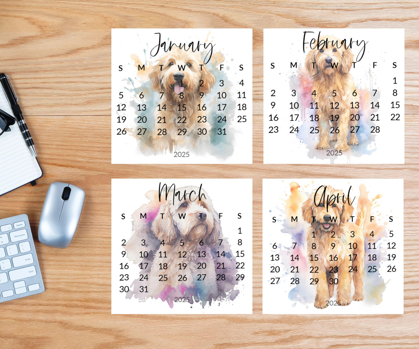 2026 Doodle Dog Mini Desk Calendar: Cockapoo, Labradoodle Optional Easel Stand - The Pawprint Paperie