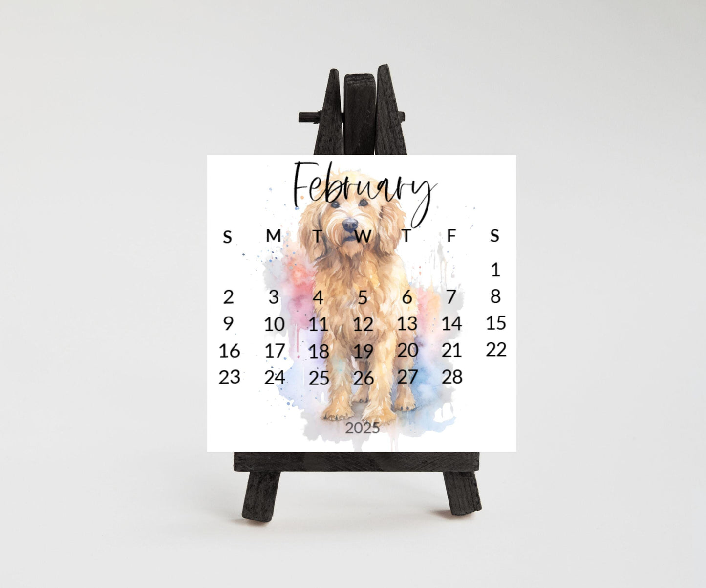 2026 Doodle Dog Mini Desk Calendar: Cockapoo, Labradoodle Optional Easel Stand - The Pawprint Paperie