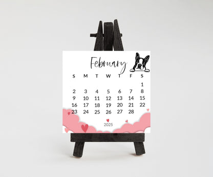 2026 Boston Terrier small desk space stand up calendar - Mini desktop calendar pictures - gift for Boston Terrier -gift for friend -mom - The Pawprint Paperie