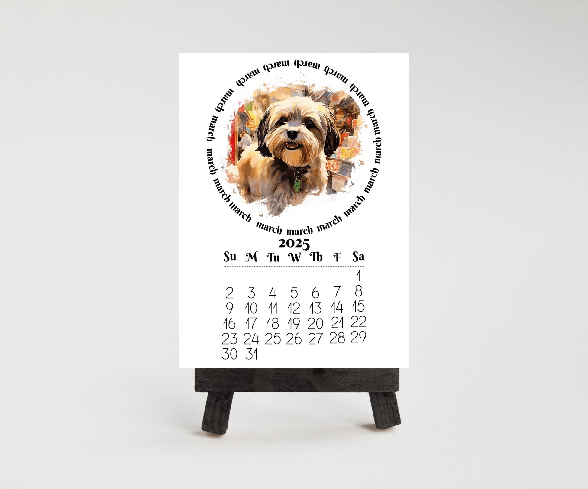 2026 Small Desk Calendar with optional Wood Stand-Shih Tzu | Lamination available | Mini Easel | Monthly calendar | Gift for dog mom or dad - The Pawprint Paperie