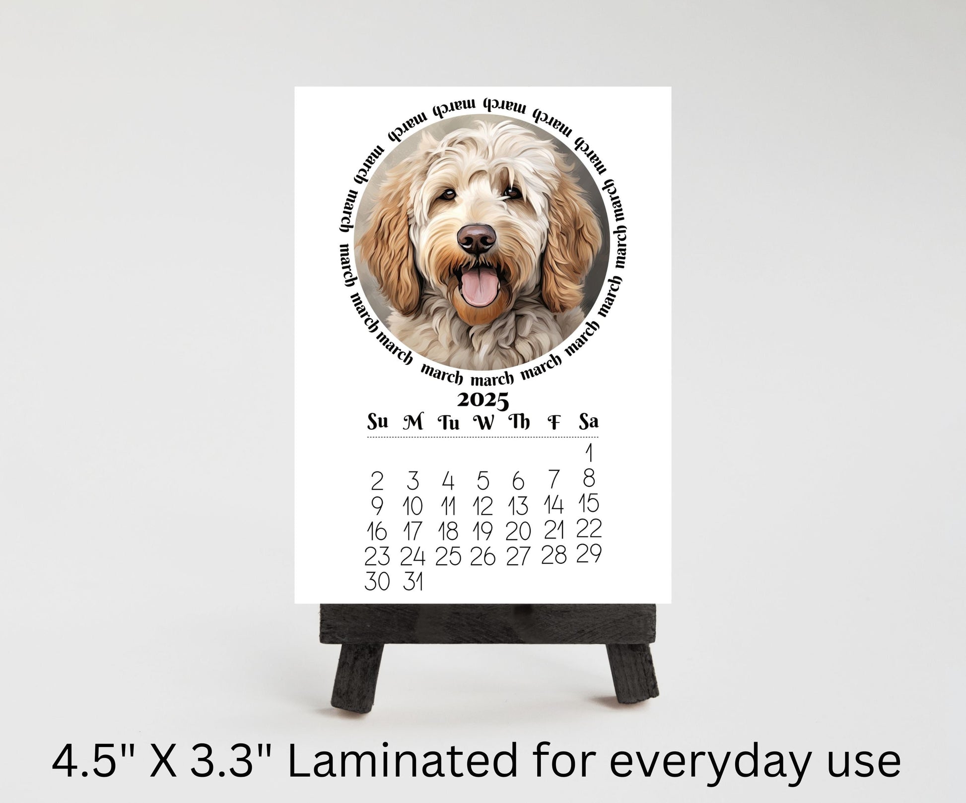 2026 mini monthly calendar optional wood stand, doodles. Small office desktop calendar. Stand up calendar. Dog mom or dad gift. Dog lovers - The Pawprint Paperie