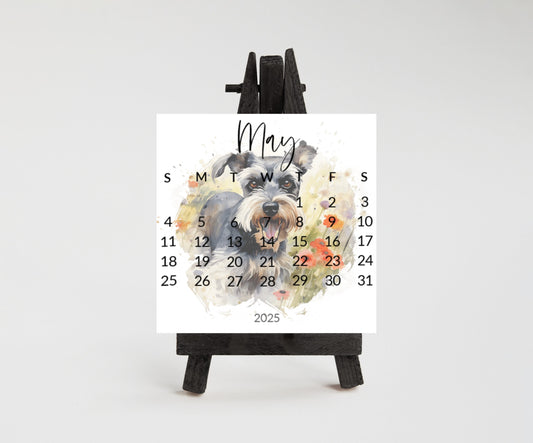 2026 Schnauzer Small desk mini calendar optional wood display stand - Small office desktop calendar - Unique Dog lovers - Pet parent gift - The Pawprint Paperie