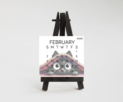 2026 Funny Black Cat Small Desk Calendar – Laminated 3.25&quot; x 3&quot; with Optional Wood Stand, Unique Cat Lover Gift, Cute Office Decor - The Pawprint Paperie