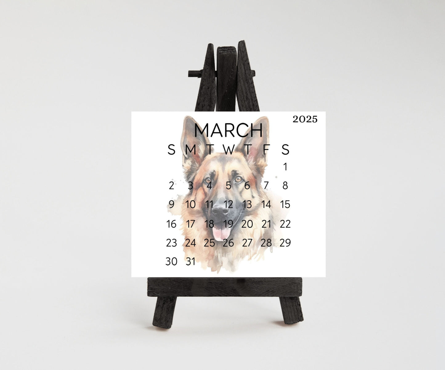 2026 Small Desk German Shephard Calendar, Optional wood display stand, police dog calendar, small office decor, gift for the Shepherd lover - The Pawprint Paperie