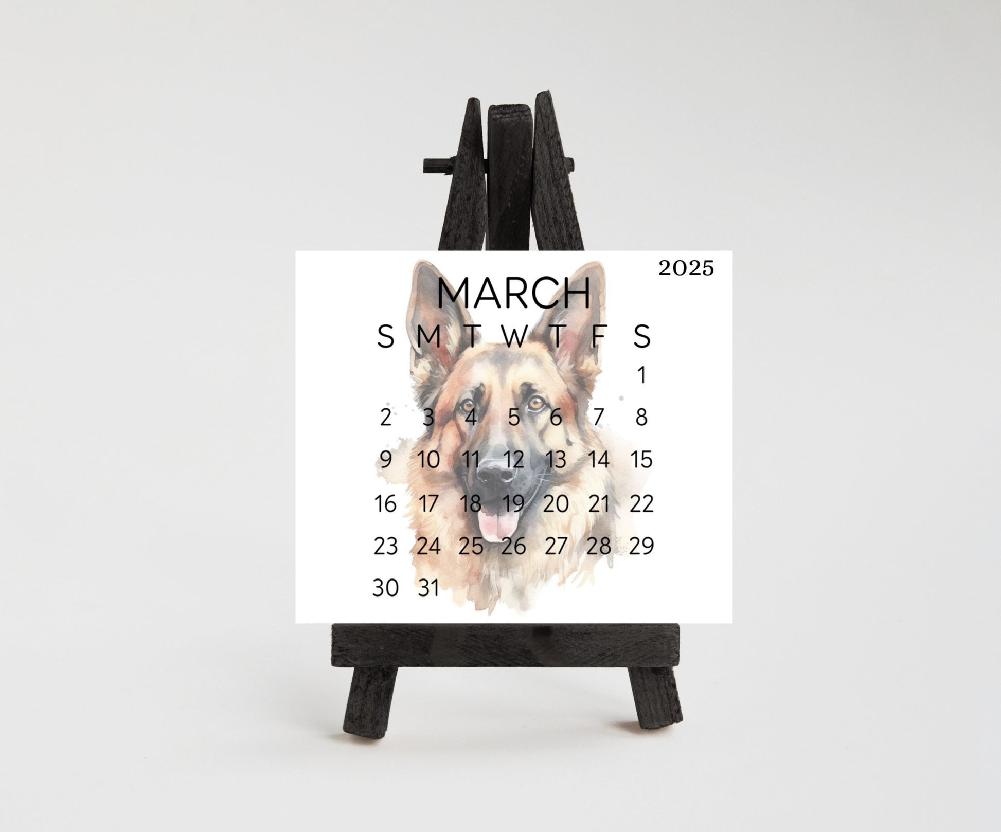 2026 Small Desk German Shephard Calendar, Optional wood display stand, police dog calendar, small office decor, gift for the Shepherd lover - The Pawprint Paperie