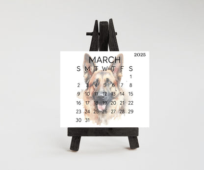 2026 Small Desk German Shephard Calendar, Optional wood display stand, police dog calendar, small office decor, gift for the Shepherd lover - The Pawprint Paperie