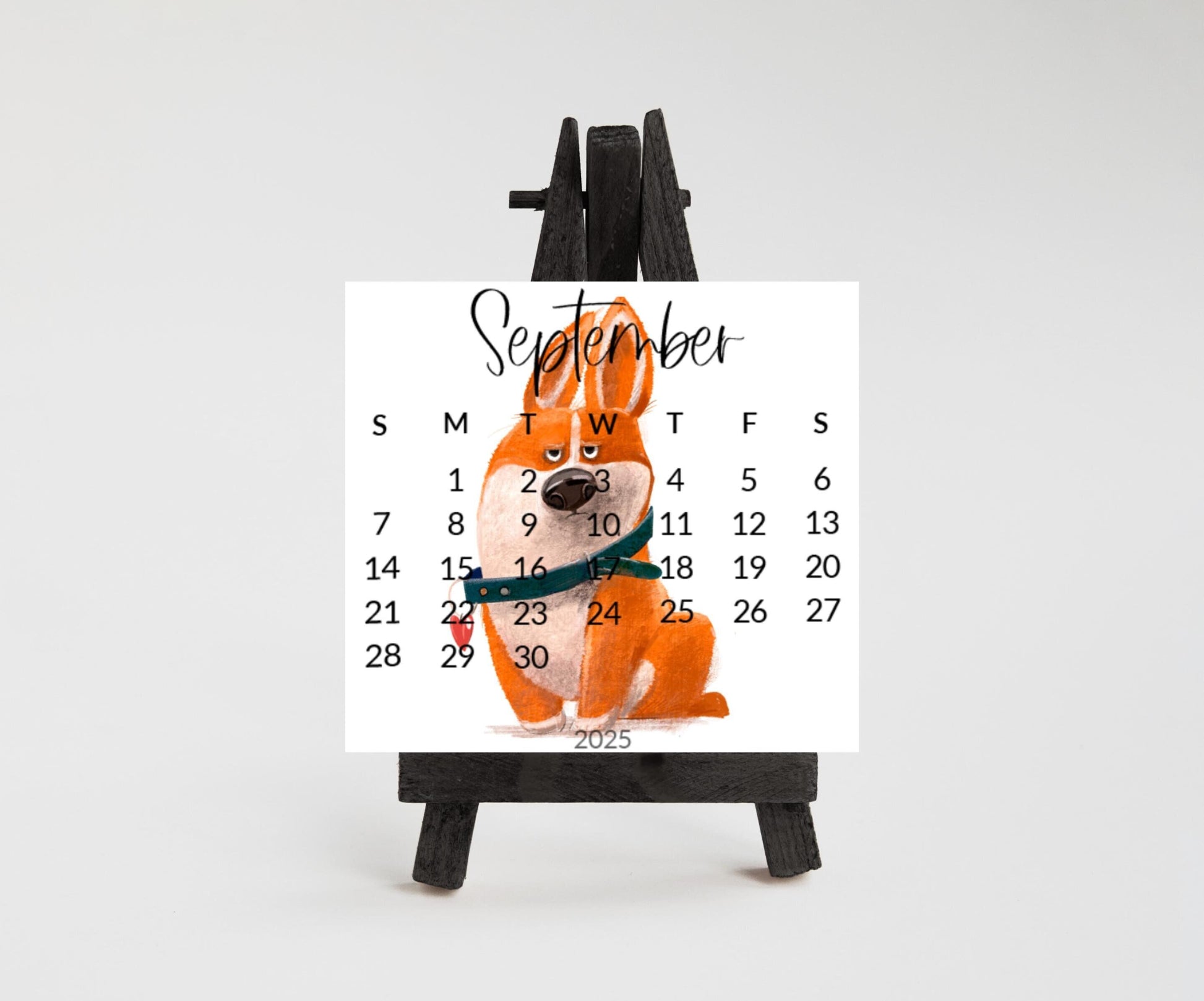 2026 Corgi Desk Calendar, Funny Dog Lover Gift, Mini Desk top Calendar with Wood Stand or Easel, Cute Small Office Calendar - The Pawprint Paperie
