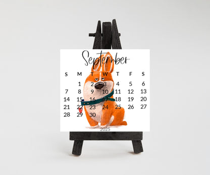 2026 Corgi Desk Calendar, Funny Dog Lover Gift, Mini Desk top Calendar with Wood Stand or Easel, Cute Small Office Calendar - The Pawprint Paperie