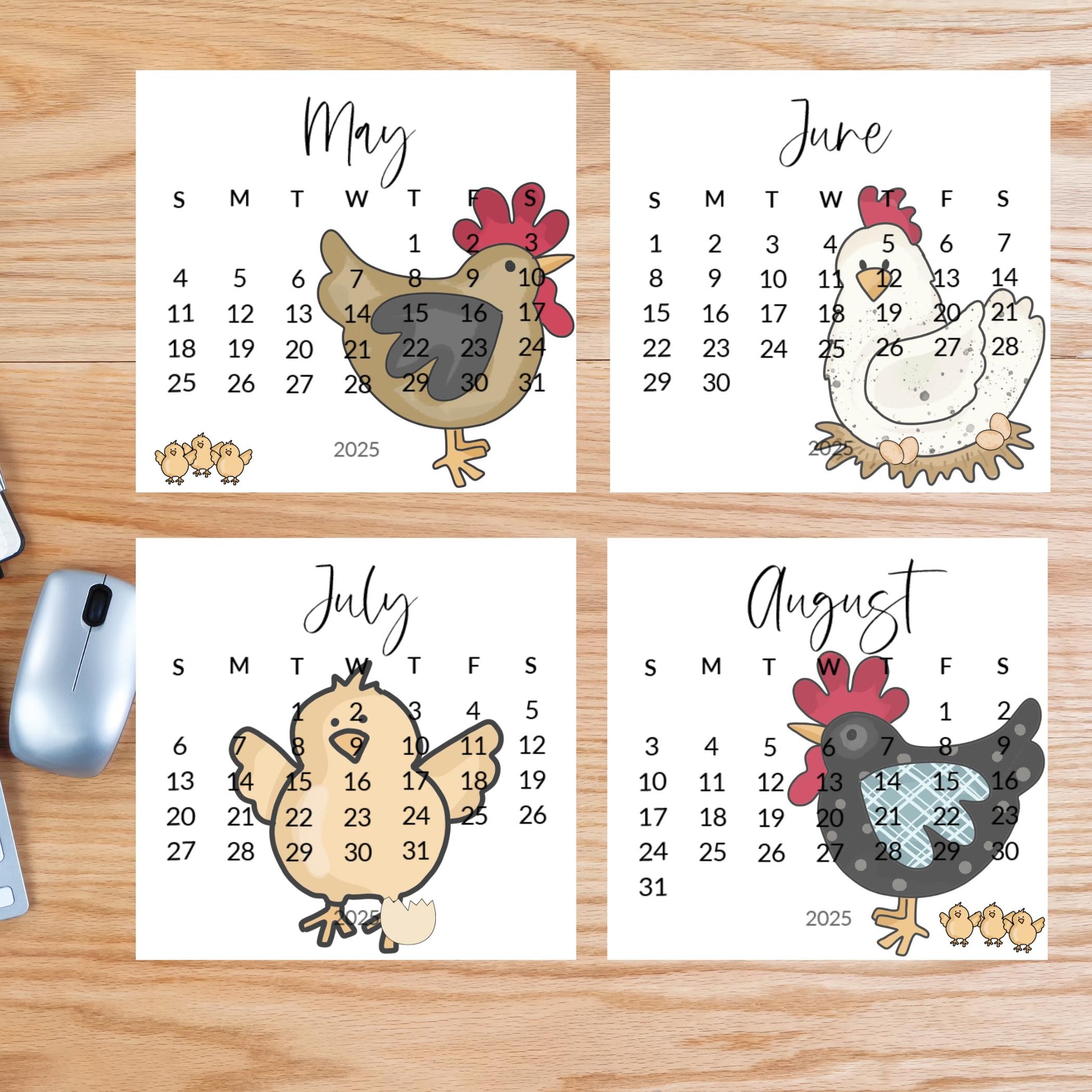 2026 Country Chicken mini calendar- Adorable hens and chicks- Home office decor - small desk calendar - crazy chicken lady gift - Farmcore - The Pawprint Paperie