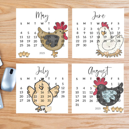 2026 Country Chicken mini calendar- Adorable hens and chicks- Home office decor - small desk calendar - crazy chicken lady gift - Farmcore - The Pawprint Paperie