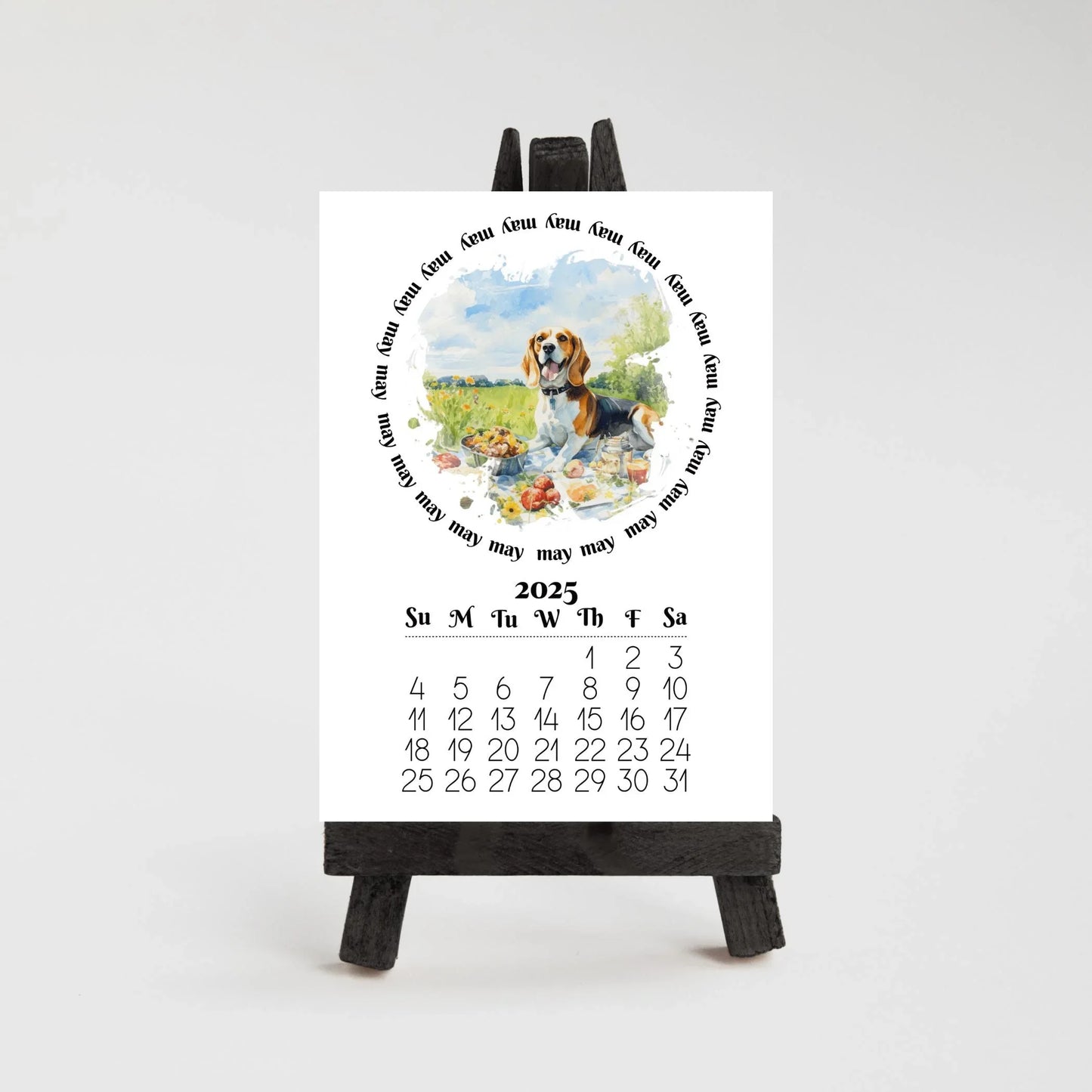 2026 Beagle Mini calendar for small spaces - optional wood display stand - Beagle lovers gift - Dog mom present - Monthly calendar - The Pawprint Paperie